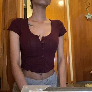 Mudd Burgundy Button-Up Blouse